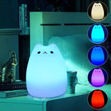 Rechargeable 7 Color Soft Touch LED Cat Night Light - Indigo-Temple