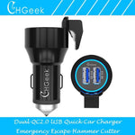 Fast Dual Car Charger With Escape Hammer & Belt Cutter - Indigo-Temple