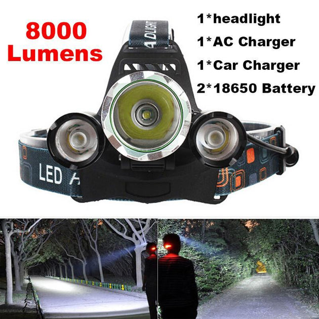 4-mode 8000Lm  LED Headlamp Set - Indigo-Temple