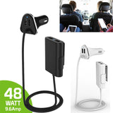 4 Ports 48W Passenger Car Charger with Extension Cable - Indigo-Temple