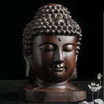 Engraved Wood Tathagata Head Statue (2 pcs) - Indigo-Temple