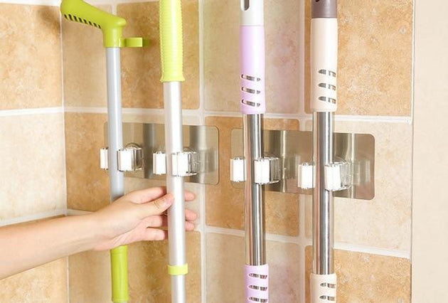 Double Stick-On Wall Mop & Broom Organizer (2pcs) - Indigo-Temple