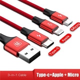 3-IN-1 3A Super Fast Charge Cable (USB+TypeC+iPhone) - Indigo-Temple