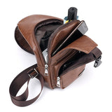 Single-Strap Leather Sling Bag with USB Port - Indigo-Temple