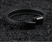 SAMU - Stainless Steel Magnetic Clasps Black Leather Bracelet - Indigo-Temple