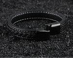 SAMU - Stainless Steel Magnetic Clasps Black Leather Bracelet - Indigo-Temple