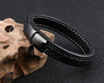 SAMU - Stainless Steel Magnetic Clasps Black Leather Bracelet - Indigo-Temple