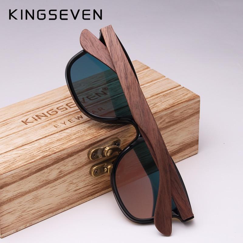 KINGSEVEN™ Natural Wood Polarized Unisex Sunglasses - Indigo-Temple