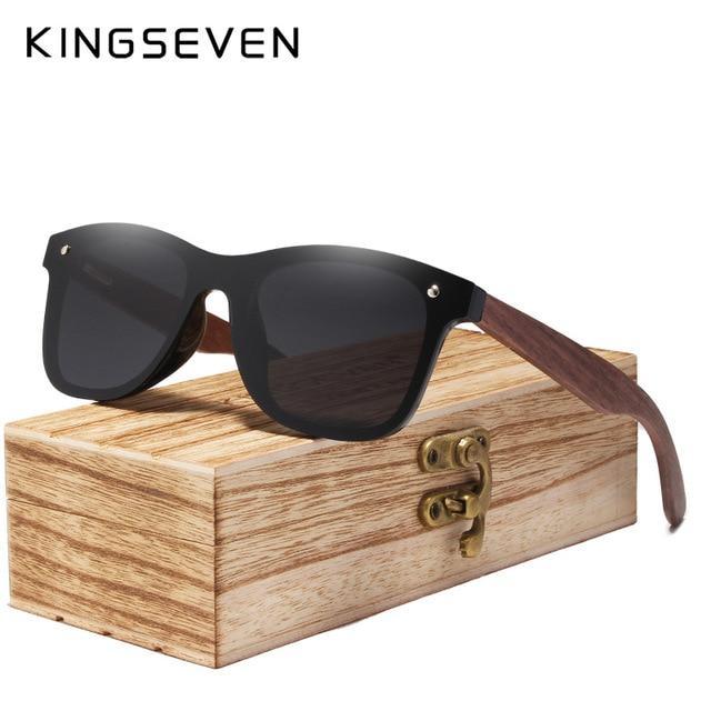 KINGSEVEN™ Natural Wood Polarized Unisex Sunglasses - Indigo-Temple