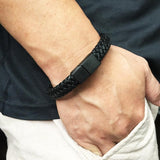 Men's Braided Leather Magnetic Bracelet - Indigo-Temple