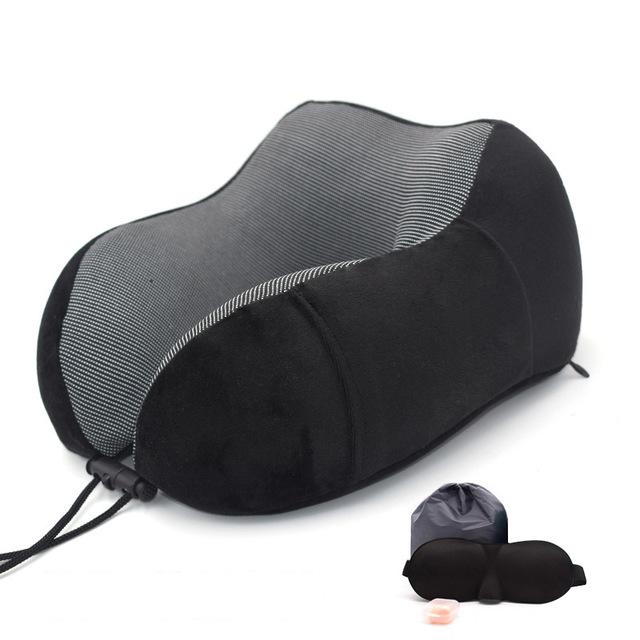 Ergonomic Memory Foam Travel Neck Pillow kit - Indigo-Temple