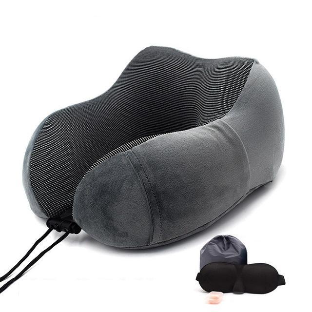 Ergonomic Memory Foam Travel Neck Pillow kit - Indigo-Temple