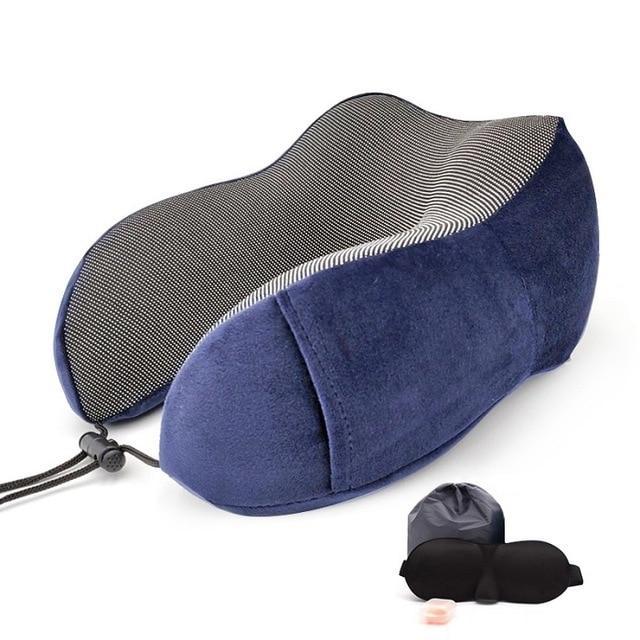 Ergonomic Memory Foam Travel Neck Pillow kit - Indigo-Temple