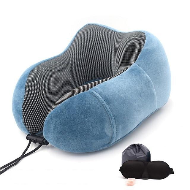 Ergonomic Memory Foam Travel Neck Pillow kit - Indigo-Temple