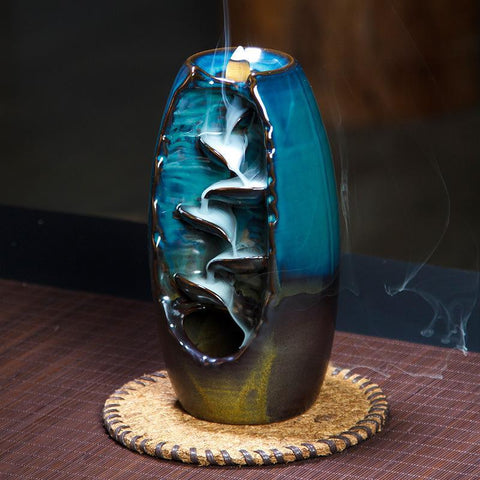 Soothing Ceramic Back-flow Incense Burner (With 10 incense cones) - Indigo-Temple