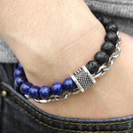 TrendsMax™ Stone Beaded Men's Chain Bracelet - Indigo-Temple