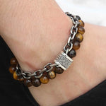 TrendsMax™ Stone Beaded Men's Chain Bracelet - Indigo-Temple