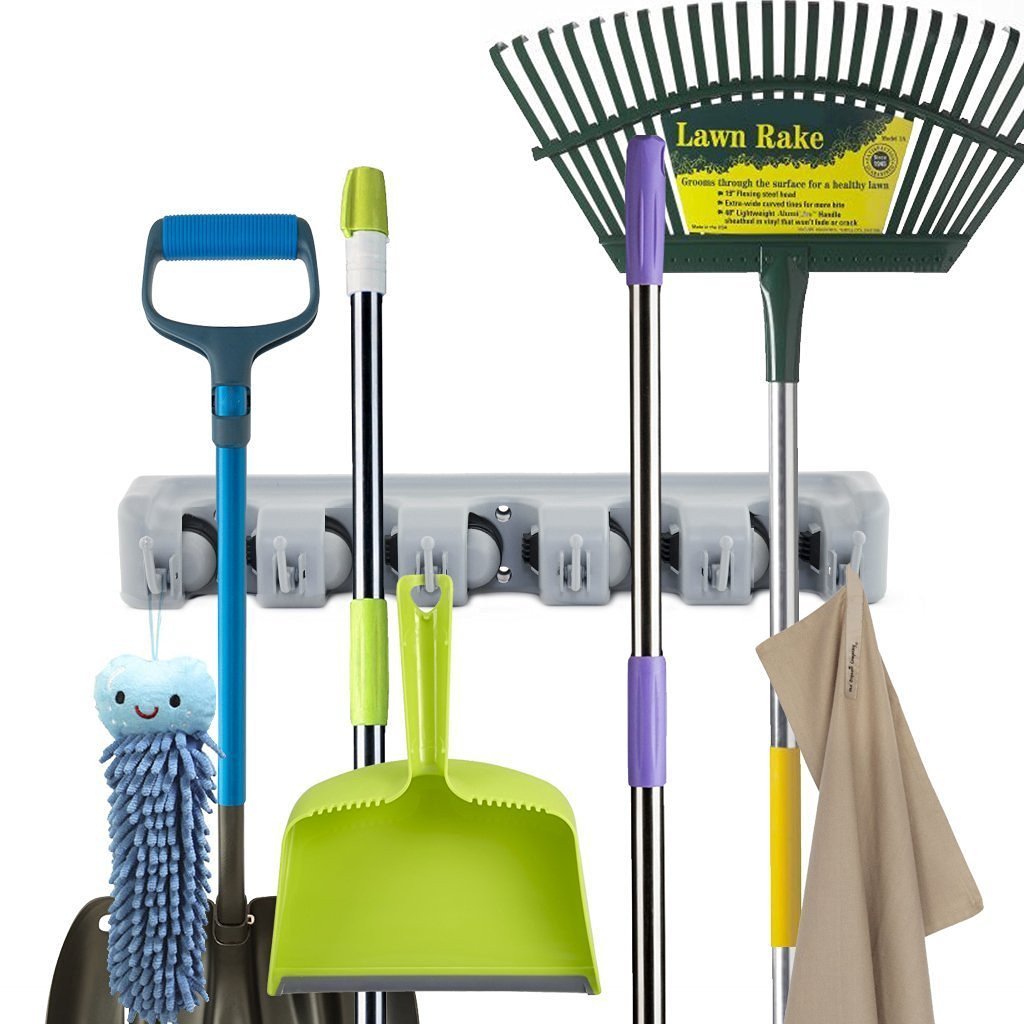 Universal Mop / Broom Wall Storage Rack - Indigo-Temple