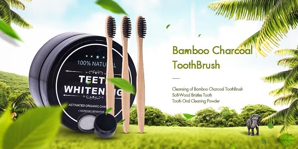 RadiantSmile™ Teeth Whitening Bamboo Charcoal Powder & Wooden Tooth Brush - Indigo-Temple